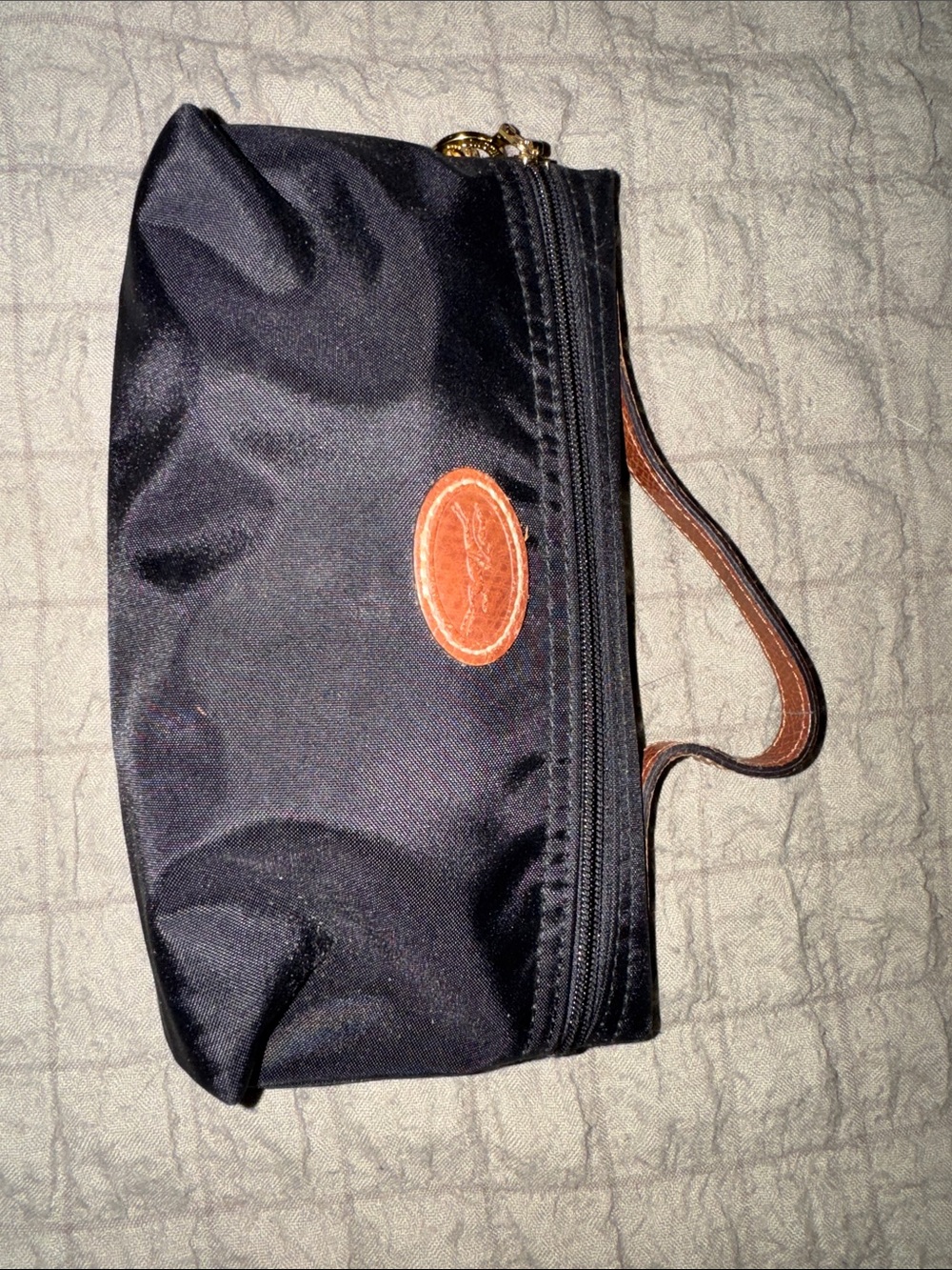 Longchamp Black Clutch Wristlet with Brown Trim